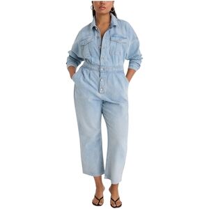 Express Relaxed Ankle Straight Light Wash Denim Jumpsuit Womens Extra Large